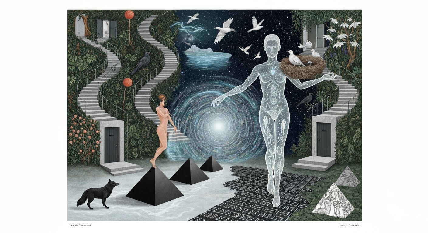 Bioluminescent Dancer in Surreal Mindscape Utopia