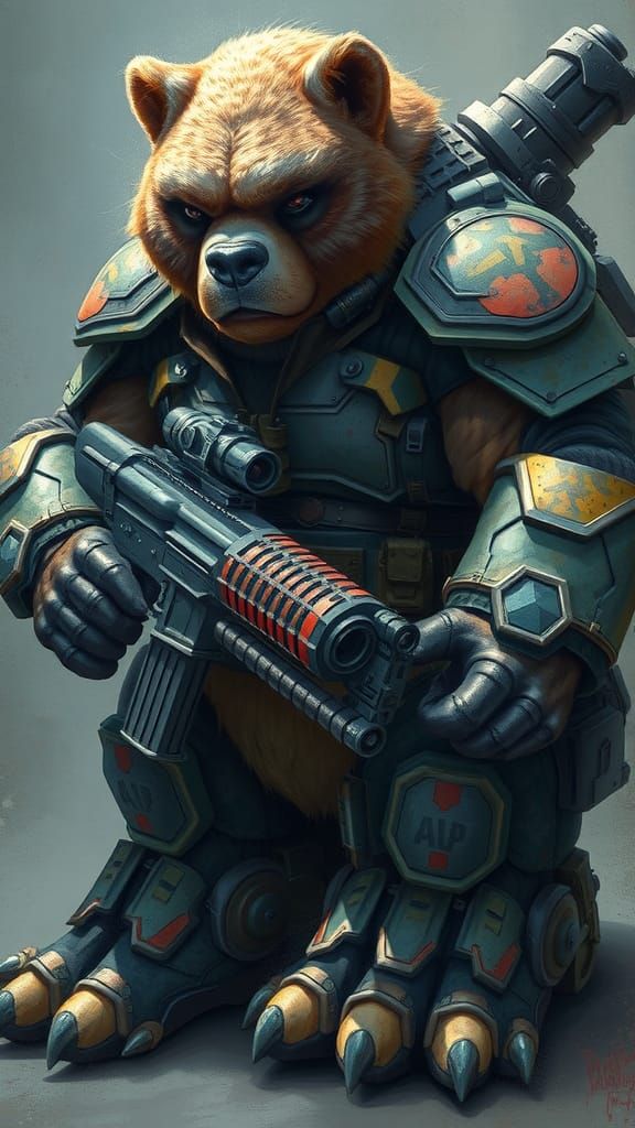 Armored Bear Soldier with Machine Gun