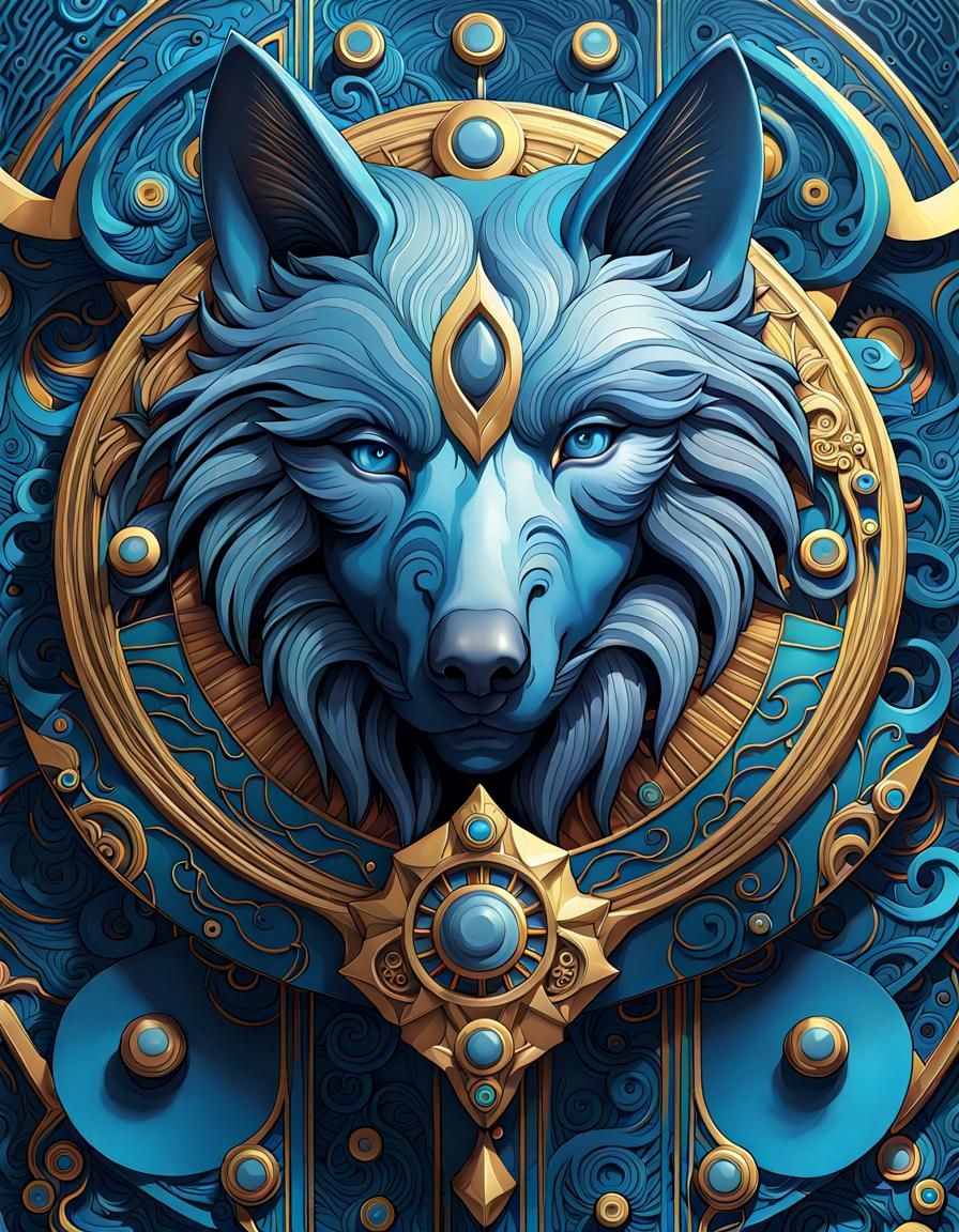 Mechanical Wolf Ink Illustration with Liquid Detailing