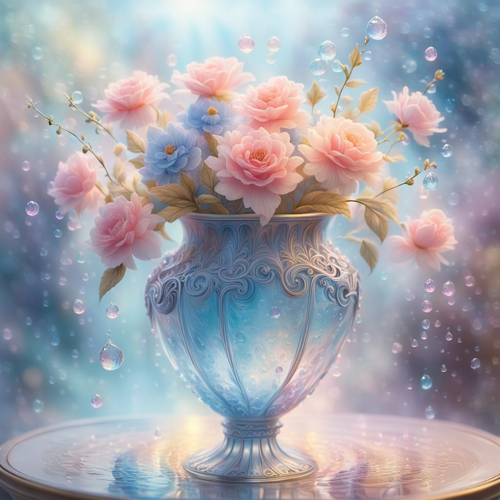Crystal Vase in Mist: Ethereal Fantasy Art