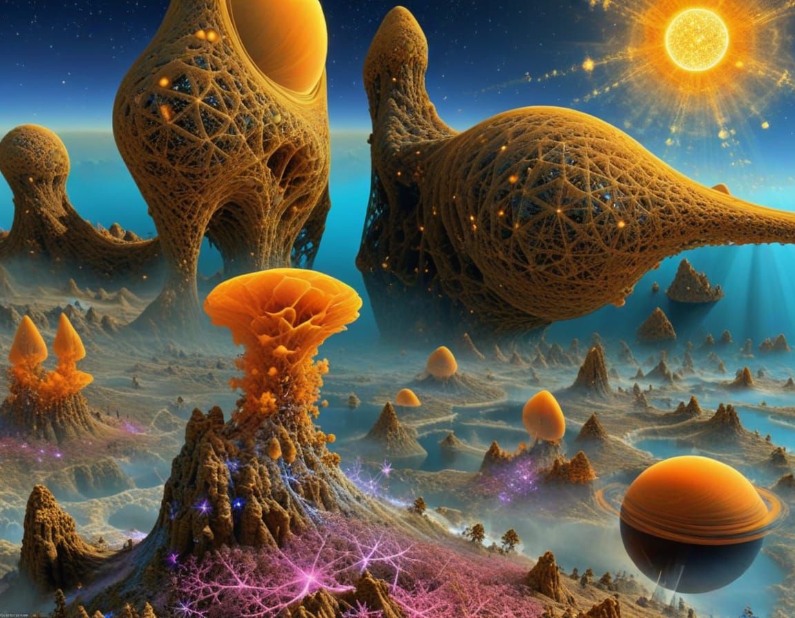 3D Centituer Falvetion flusters into Sierpinski fractal curve  amid a posse of circling blauispianpohiby embenemiments X...