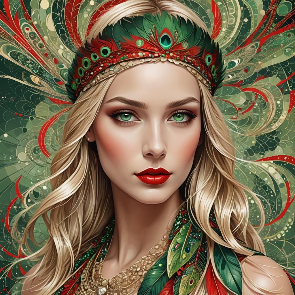 Glamorous Woman with 1920s Headband in Fractal Art