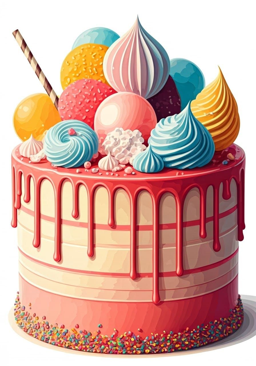 Vibrant Birthday Cake with Swirling Icing and Edible Flowers