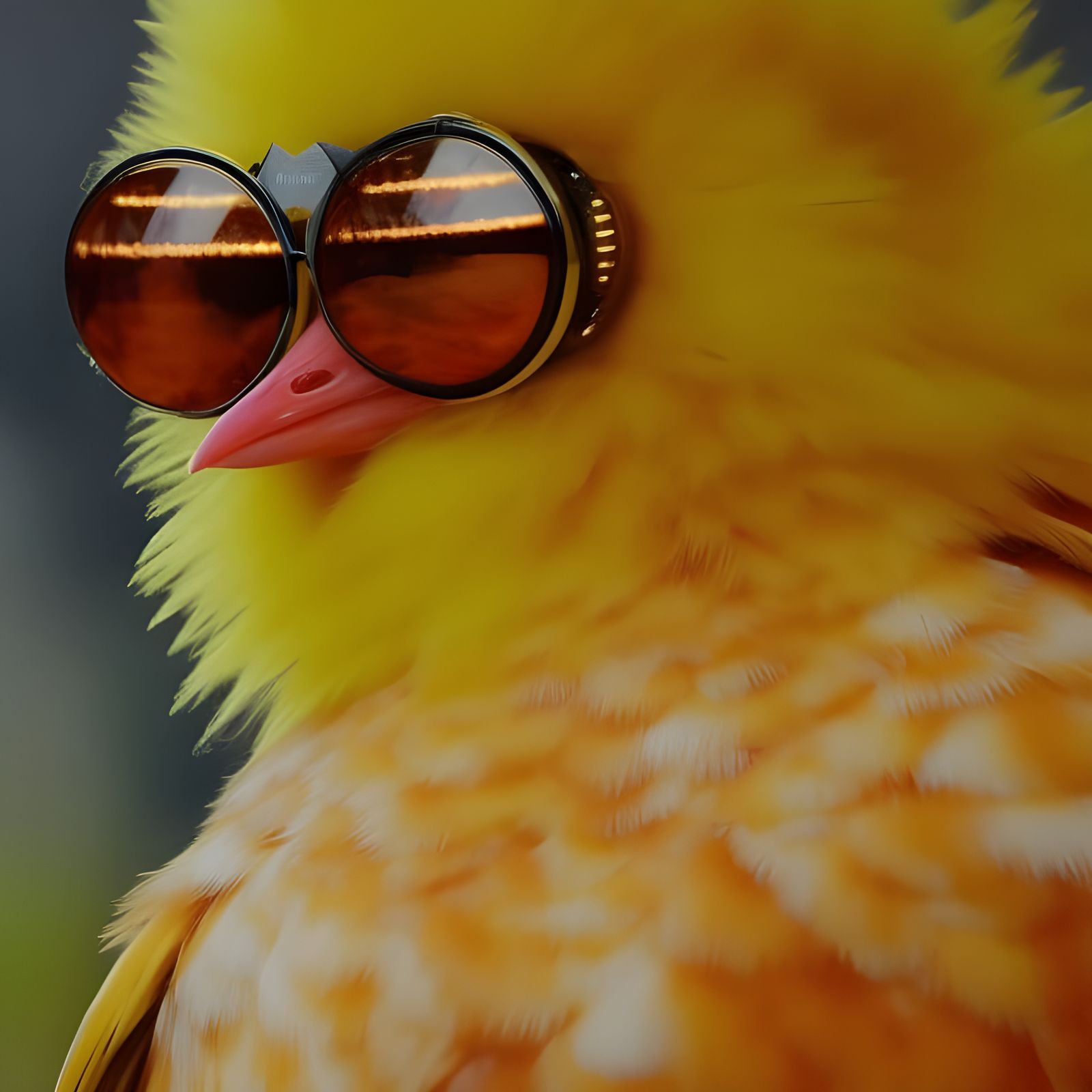 Steampunk Chicken Portrait with Neon Feathers