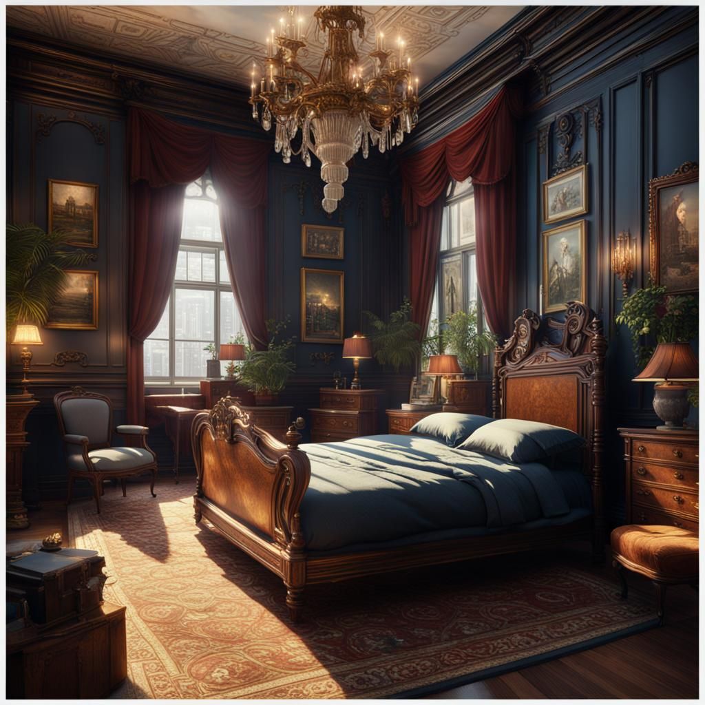 Victorian Robber Baron's Bedroom: Detailed Matte Painting