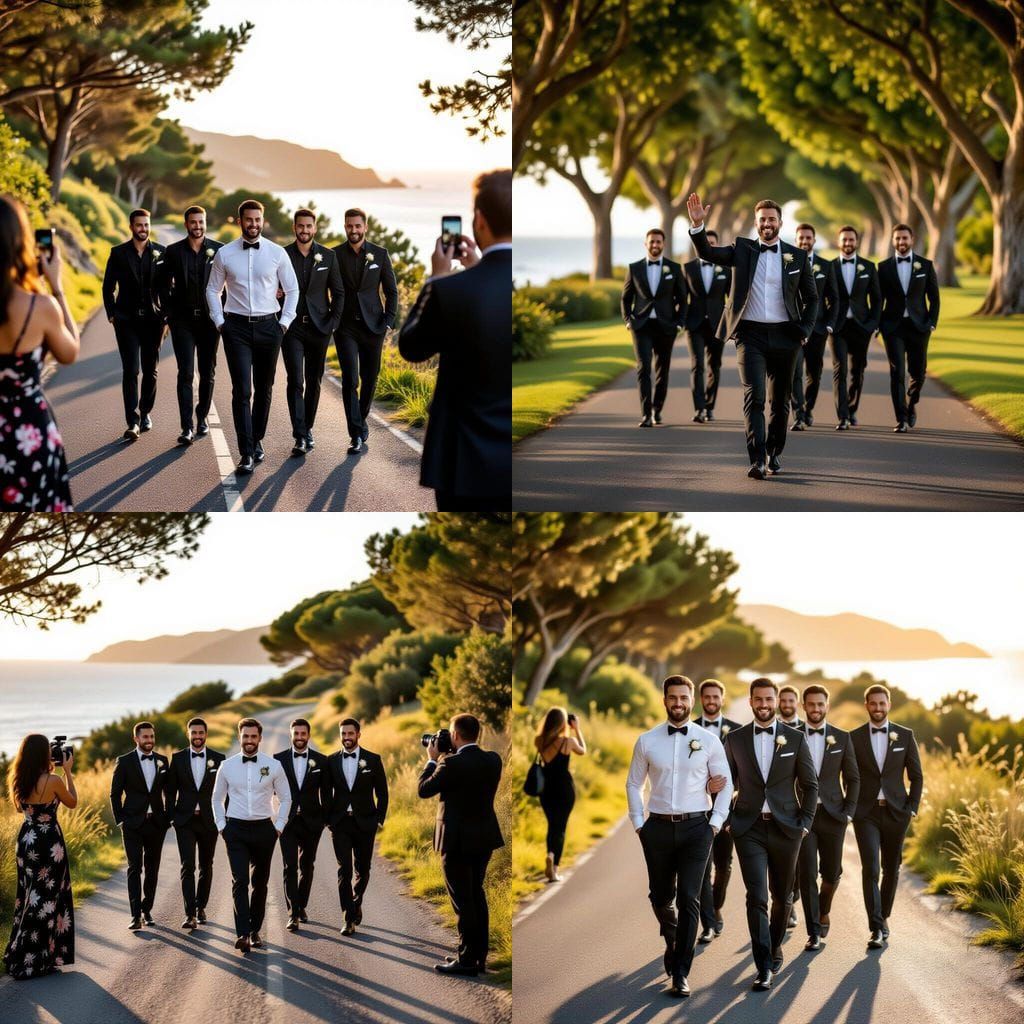 Groom and Friends Film Pre-Wedding Scene in Natural Light