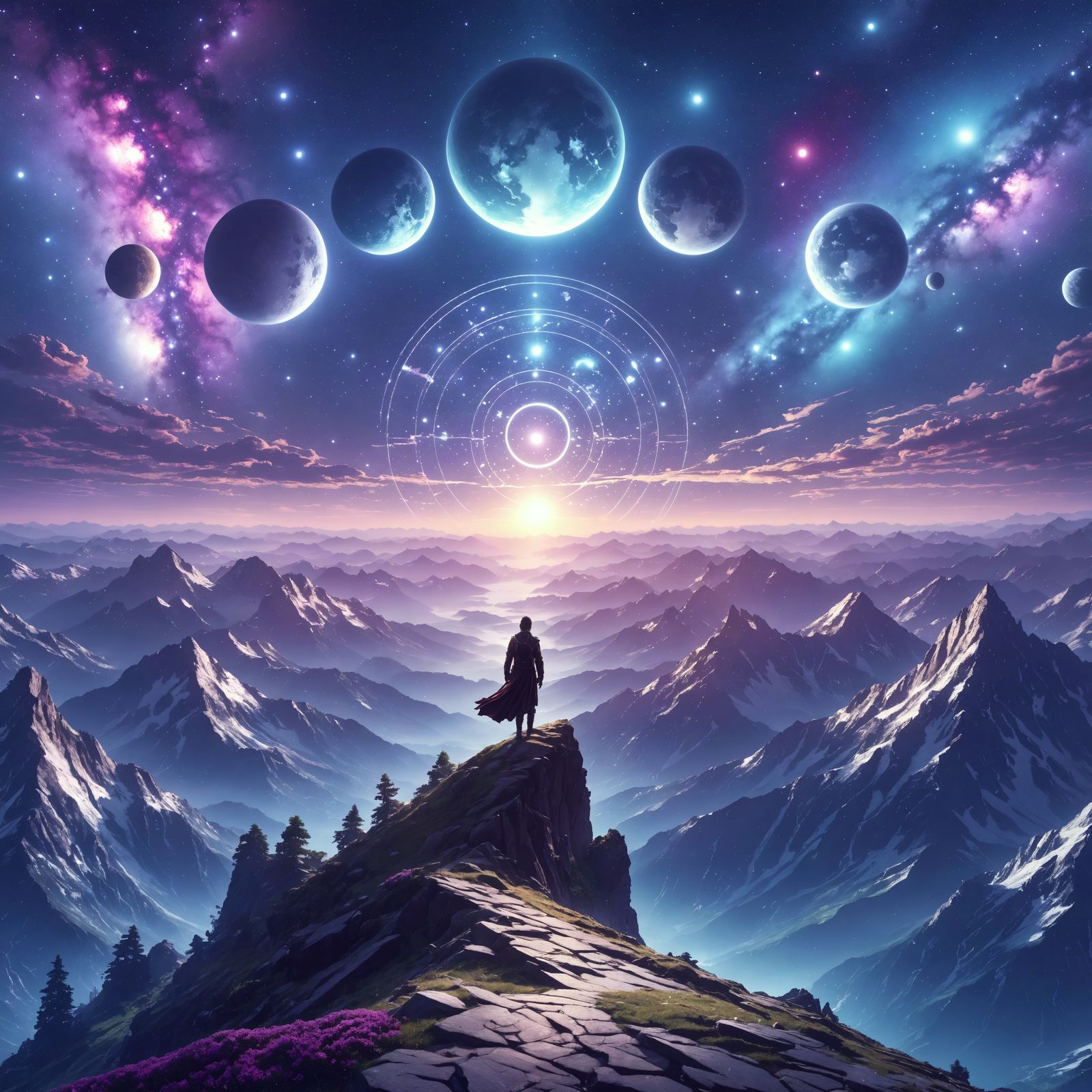 Eternal Perspective: Celestial Mountain Range Contemplation