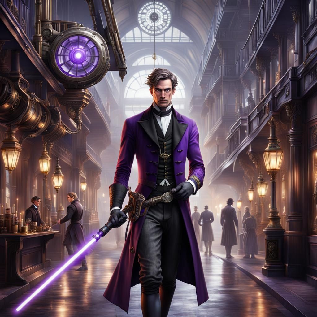 Victorian Jedi Butler with Lightsaber in Steampunk Style