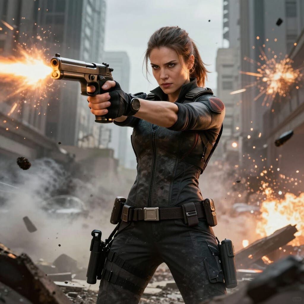Fierce Female Hero in Urban Combat