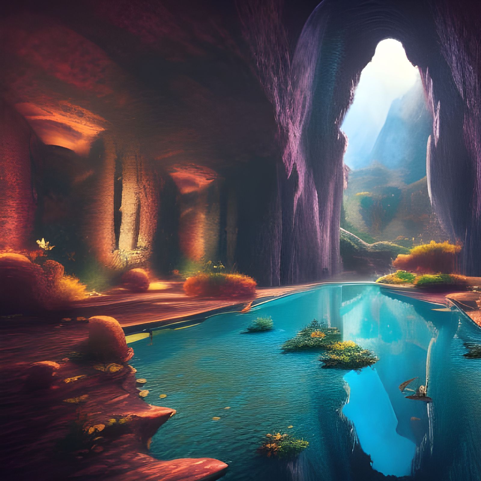 Fantastical Cave Pool Matte Painting in Unreal Engine