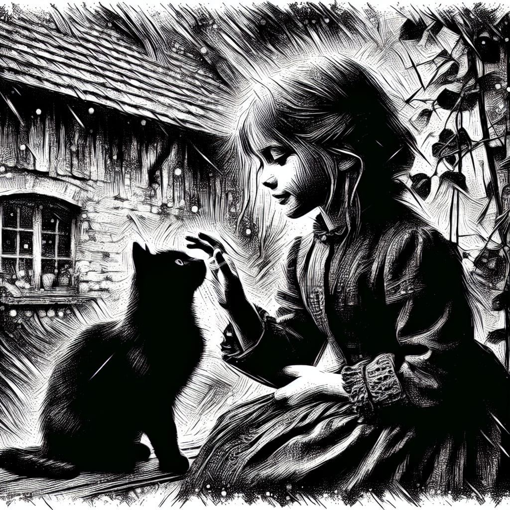 Girl with Black Cat in Renaissance Style