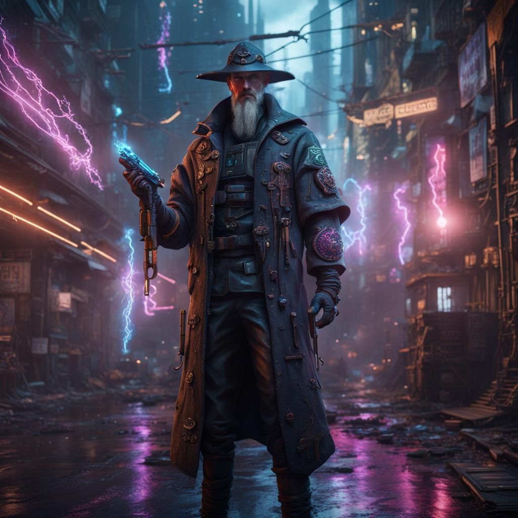 Cyberpunk Wizard in Detailed Digital Painting