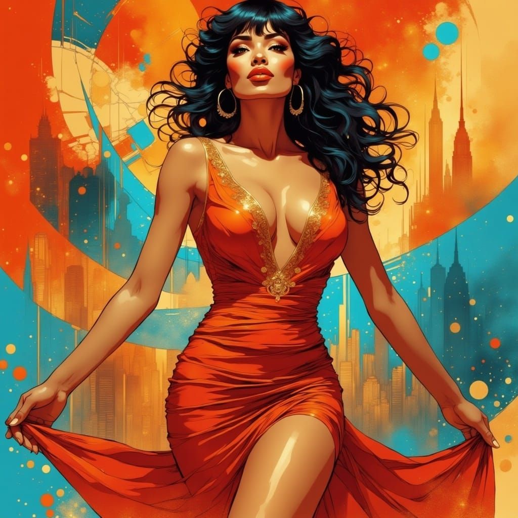 Glamorous Woman Illustration in Inked Style