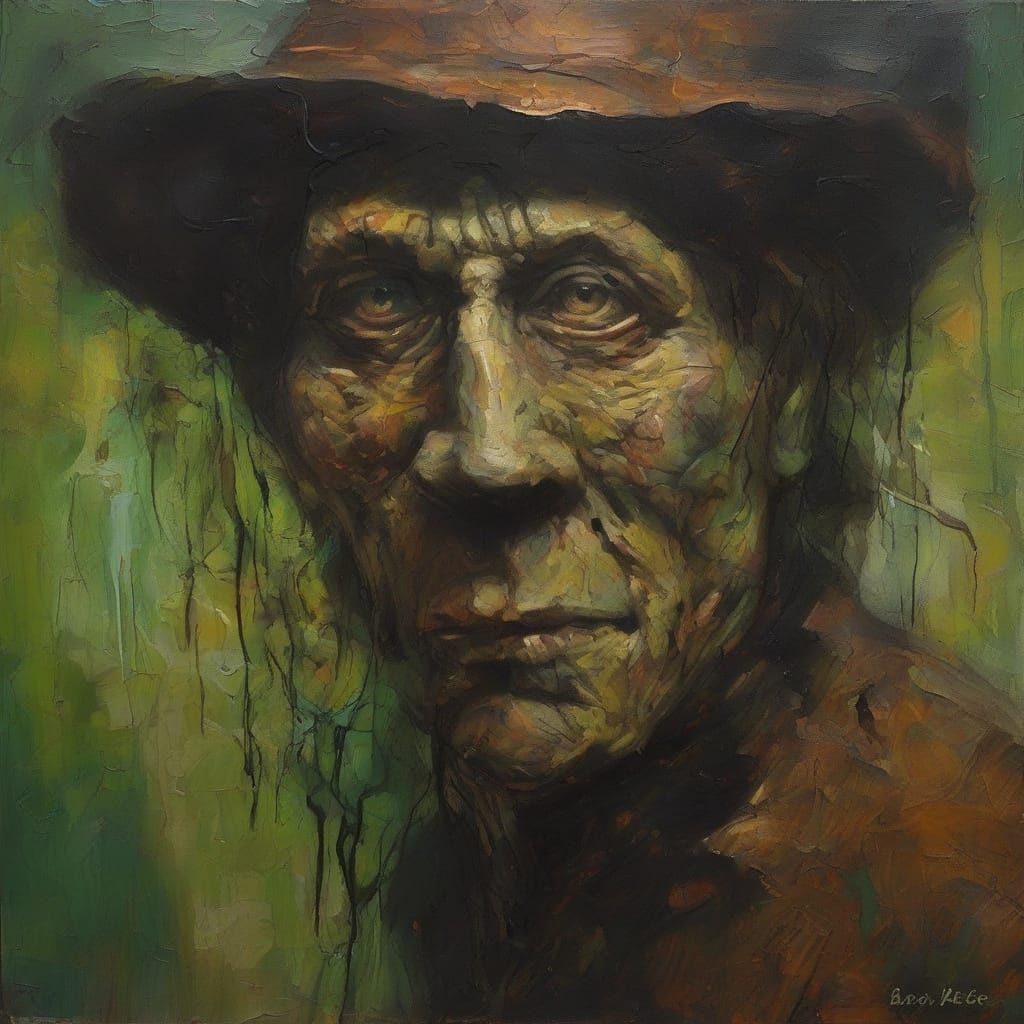 Nightmarish Scarecrow in Gouache with Crows