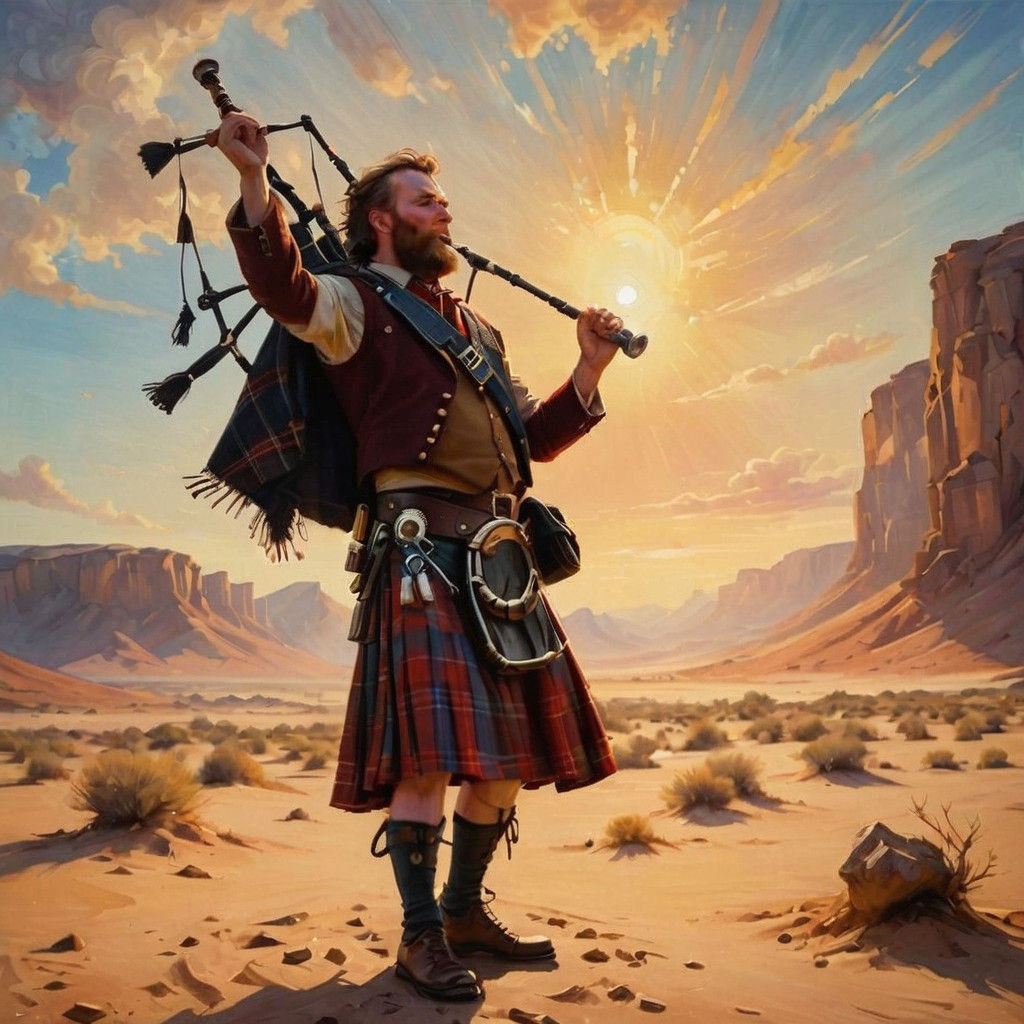 Regal Scotsman in Vibrant Desert Landscape