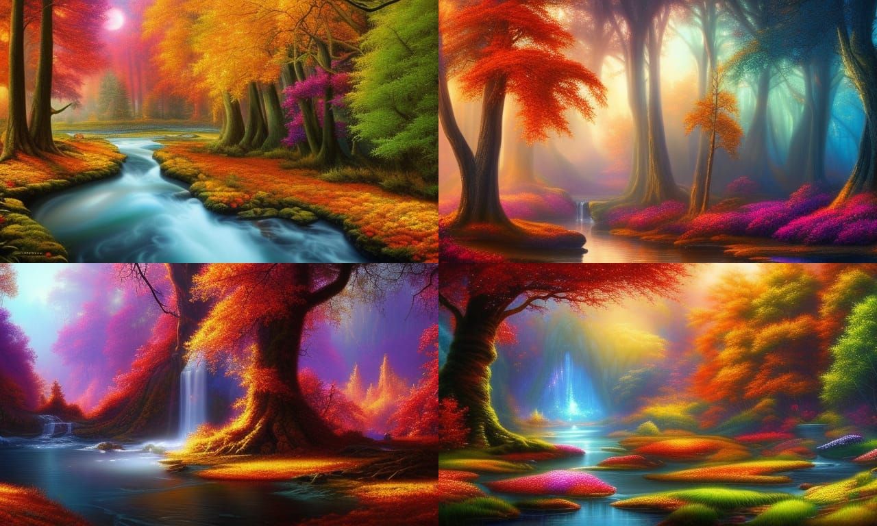 Autumn Wonderland Waterfall in Detailed Matte Painting