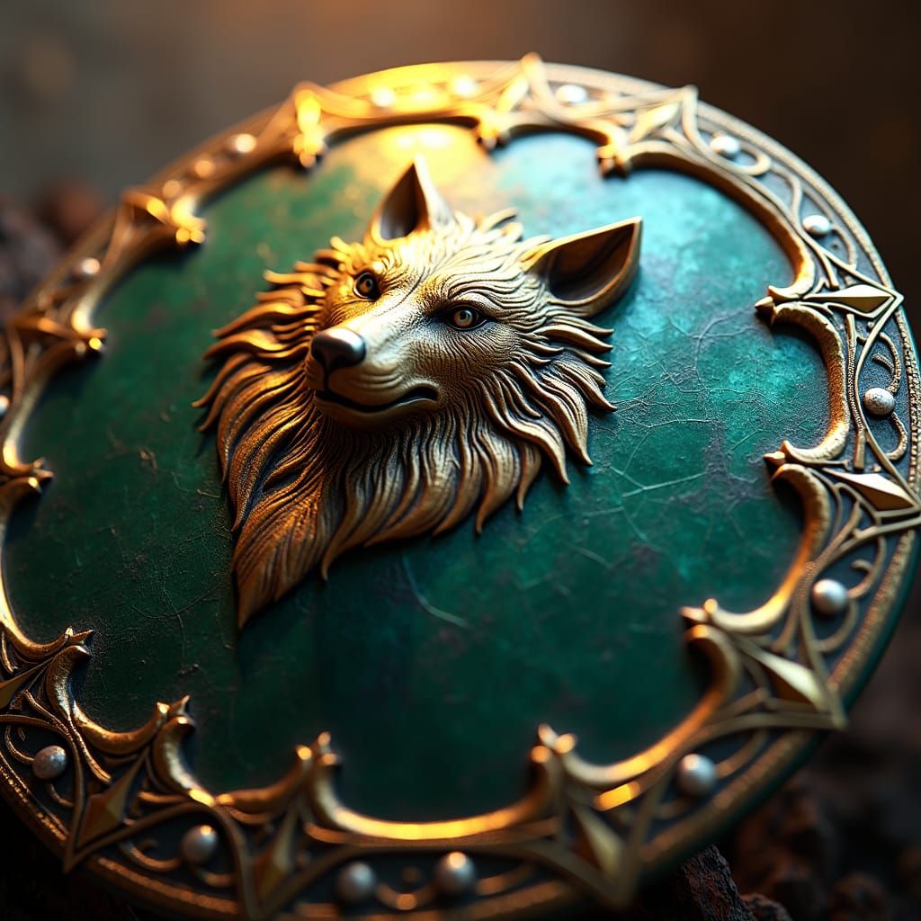 Ornate Shield with Dire Wolf Crest in Fantasy Art Style