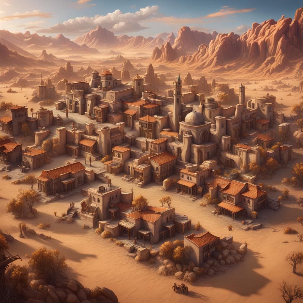 Desert Town Map: Detailed Matte Painting
