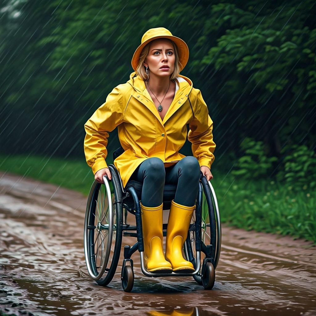 Woman in Wheelchair in Rain, Realistic Painting