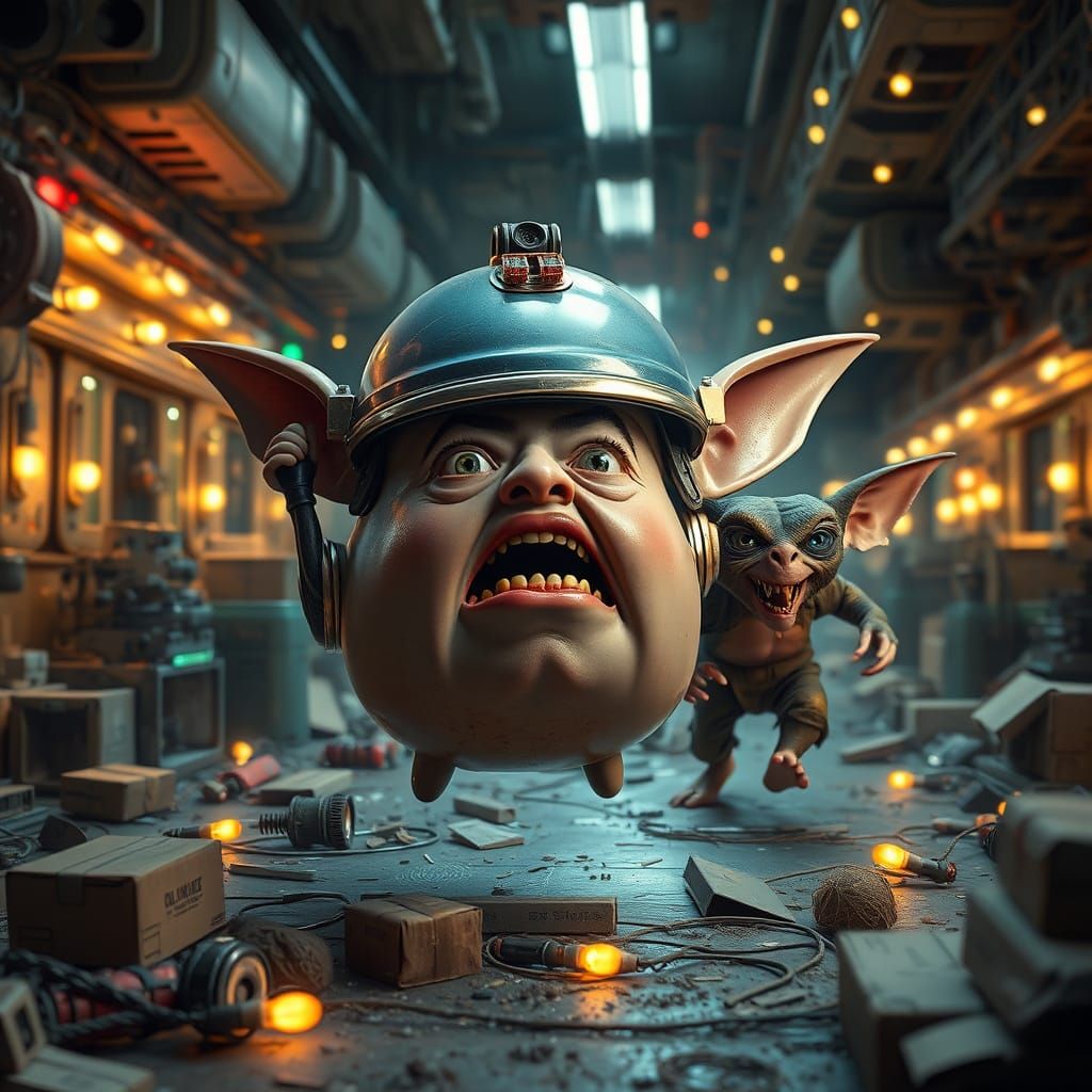 Terrified Teapot Gremlin Chase, Detailed Matte Painting