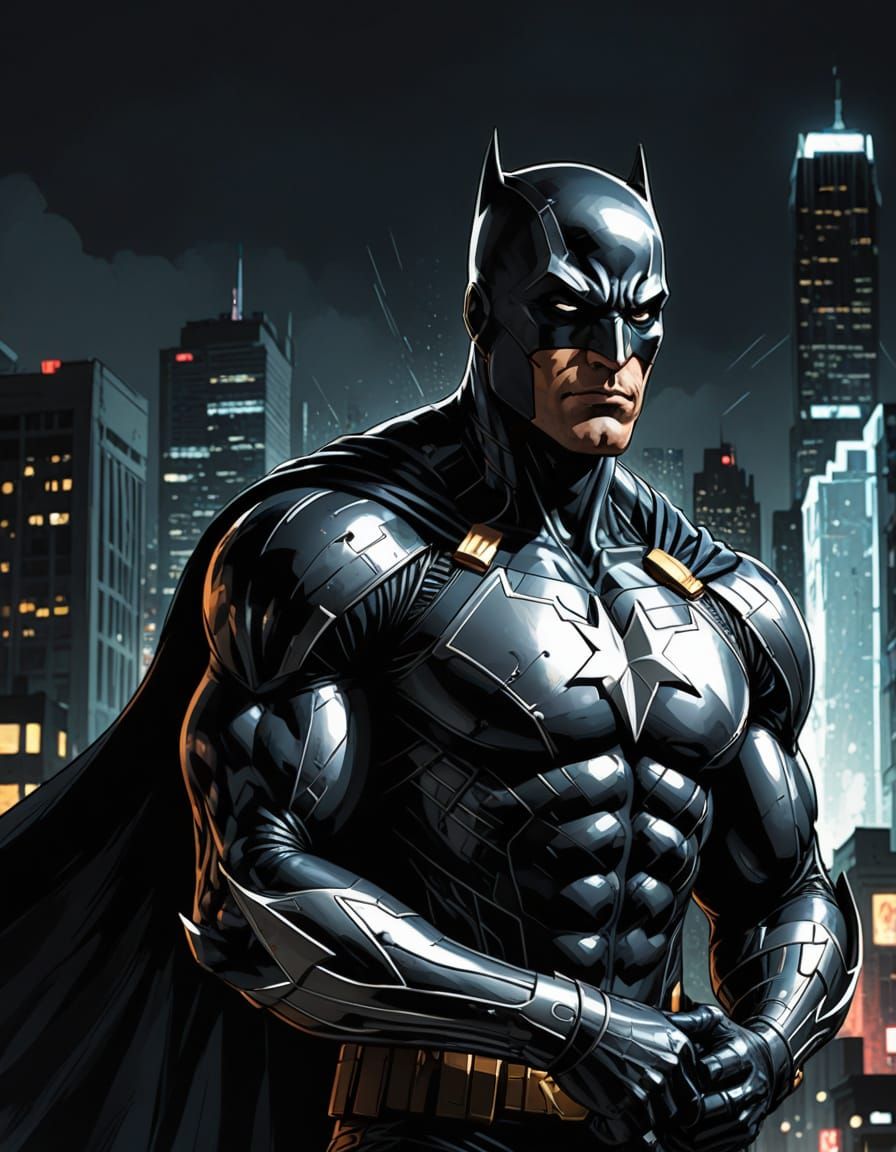 Dynamic Dark Knight in Gritty Metropolis