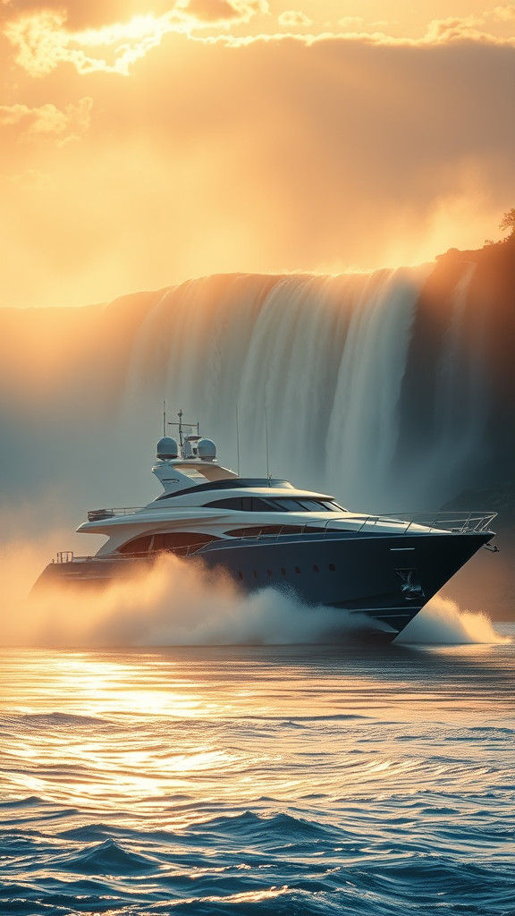 Yacht at Niagara Falls in Golden Age Illustration Style