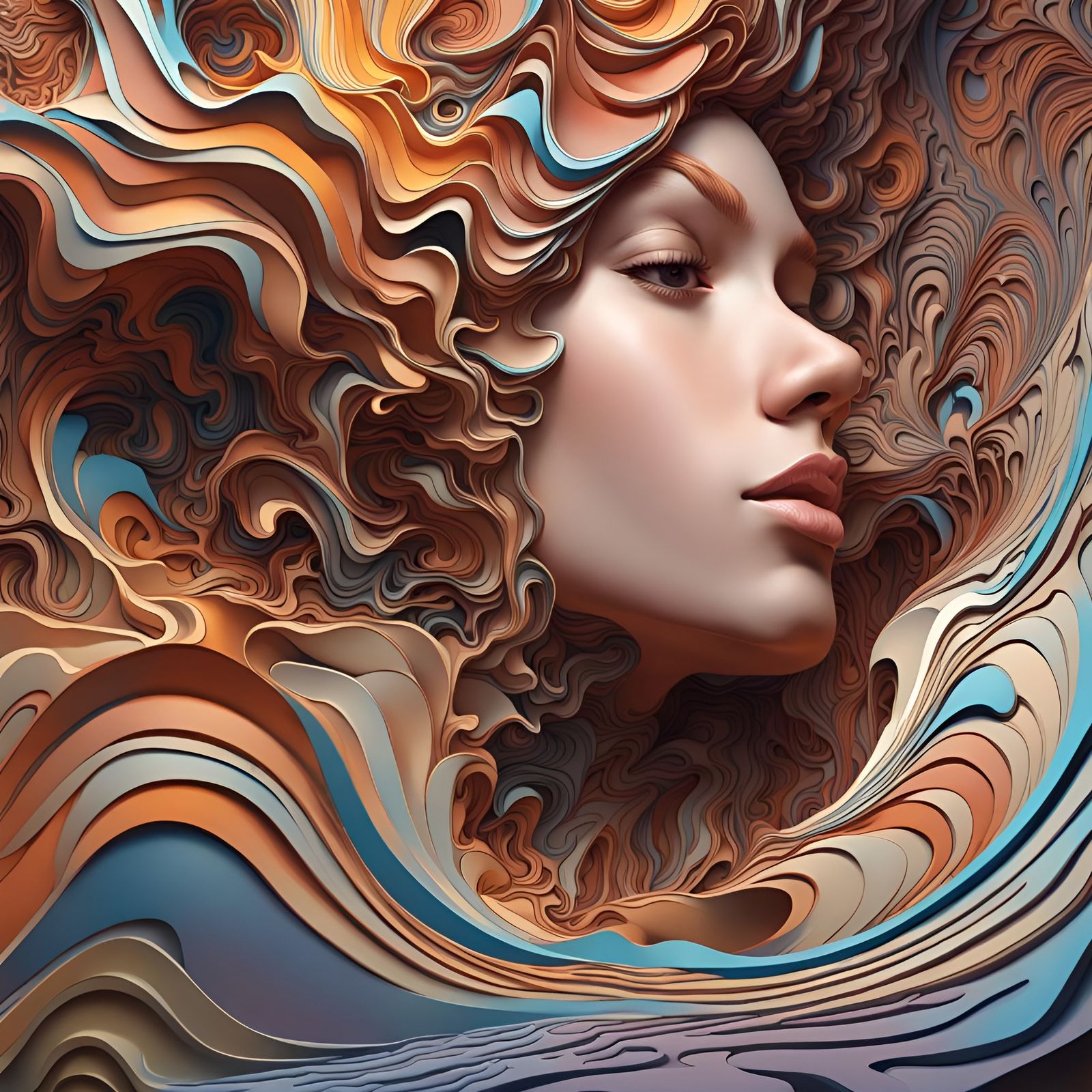 Abstract Fractal Portrait in Impasto Style