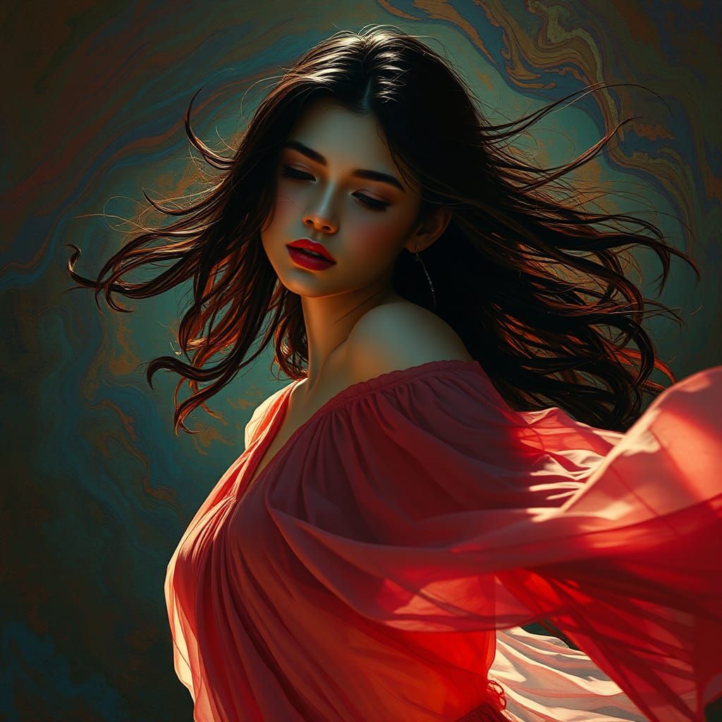 Woman's Desperate Dance: Hyperrealistic Emotional Portrait