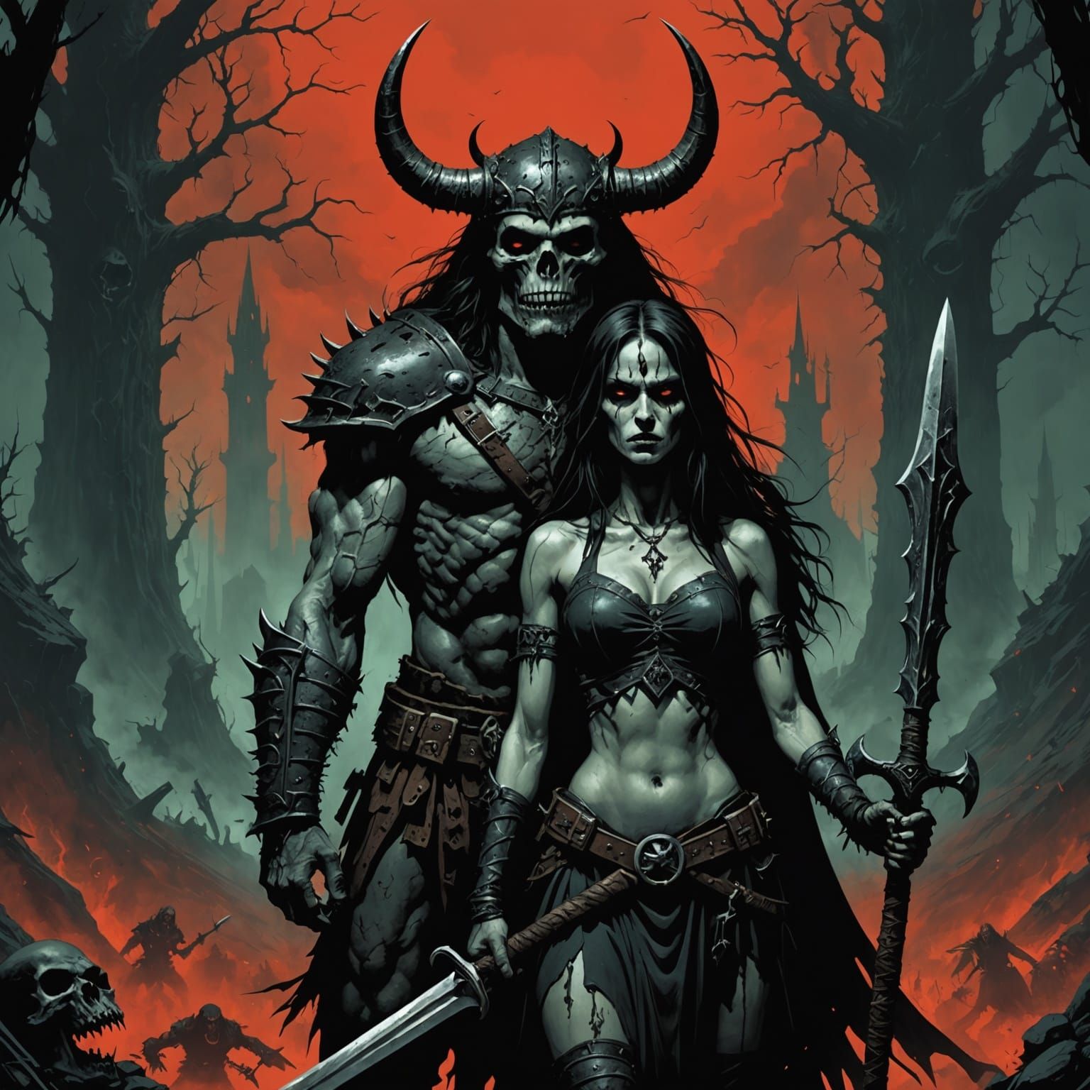 Gothic Barbarian Couple in Beksinski Style