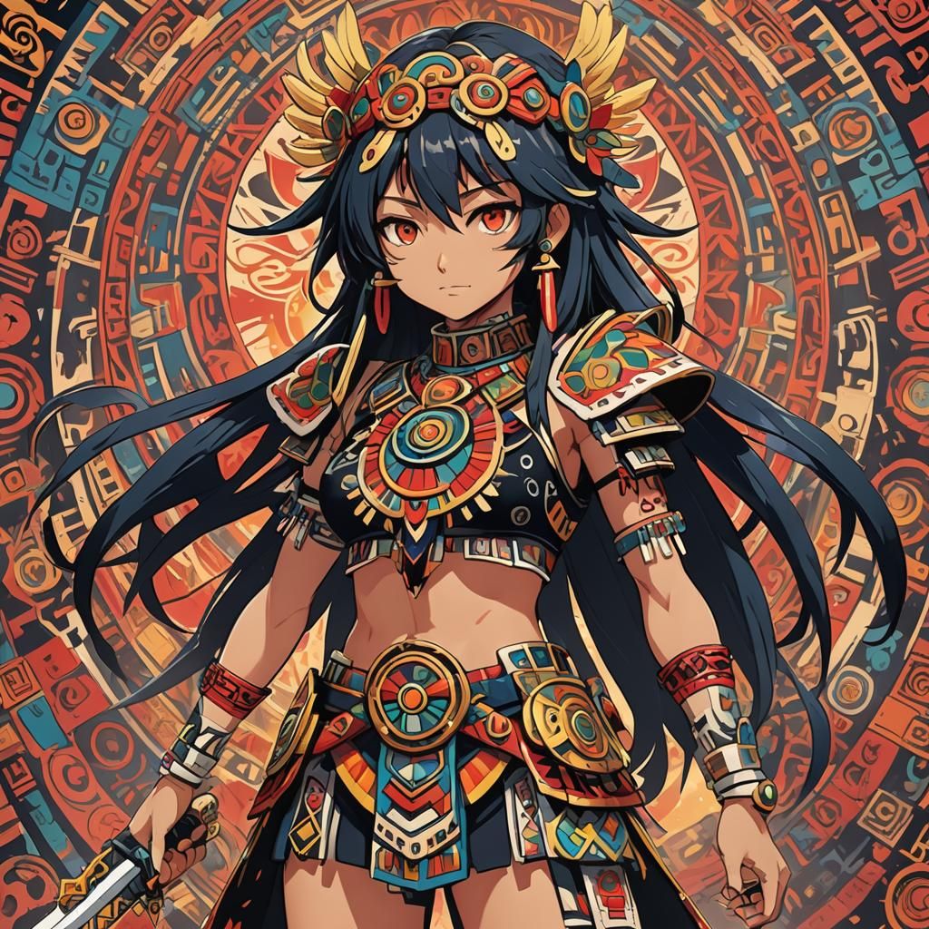 Tezcatlipoca-Inspired Anime Girl in Studio Trigger Style