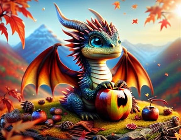 Baby Dragon with an Apple 5