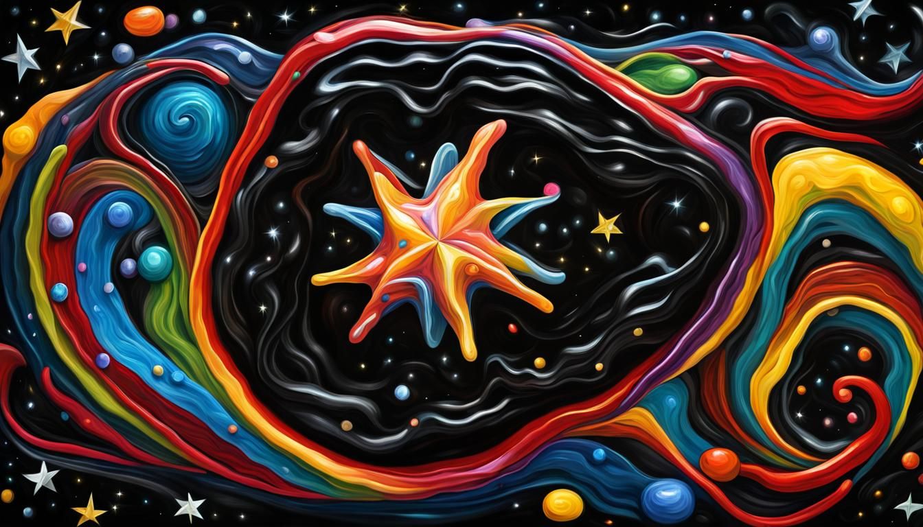 Vivid Jelly Coils Surround Wavy Star as Impasto Painting