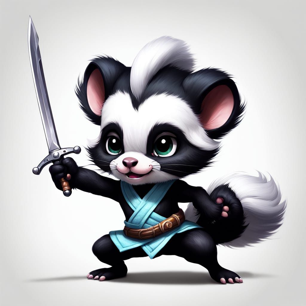 Chibi Skunk Sword Dance in Digital Painting Style