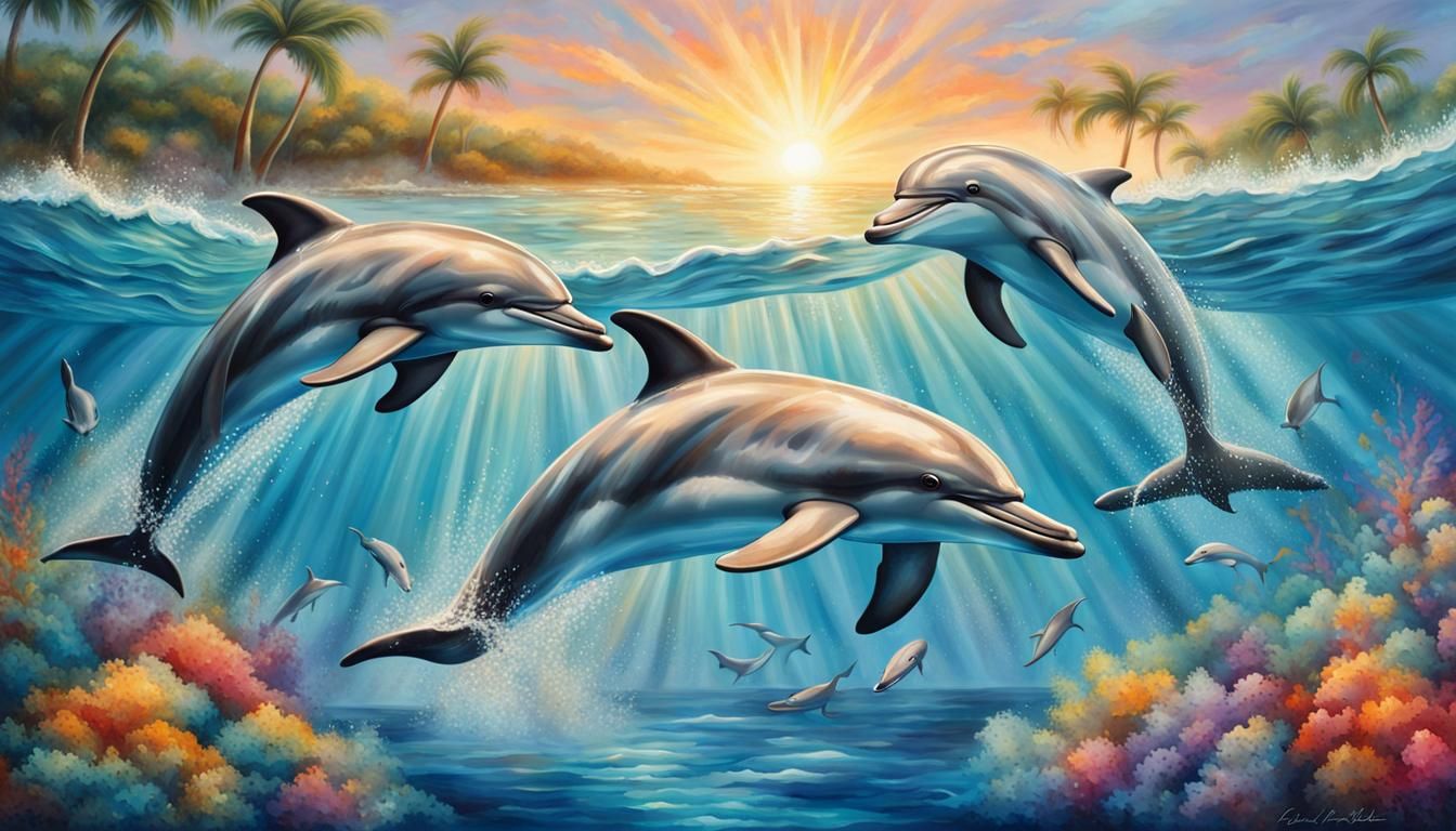 Enchanting Dolphins Playing in Ocean Waves