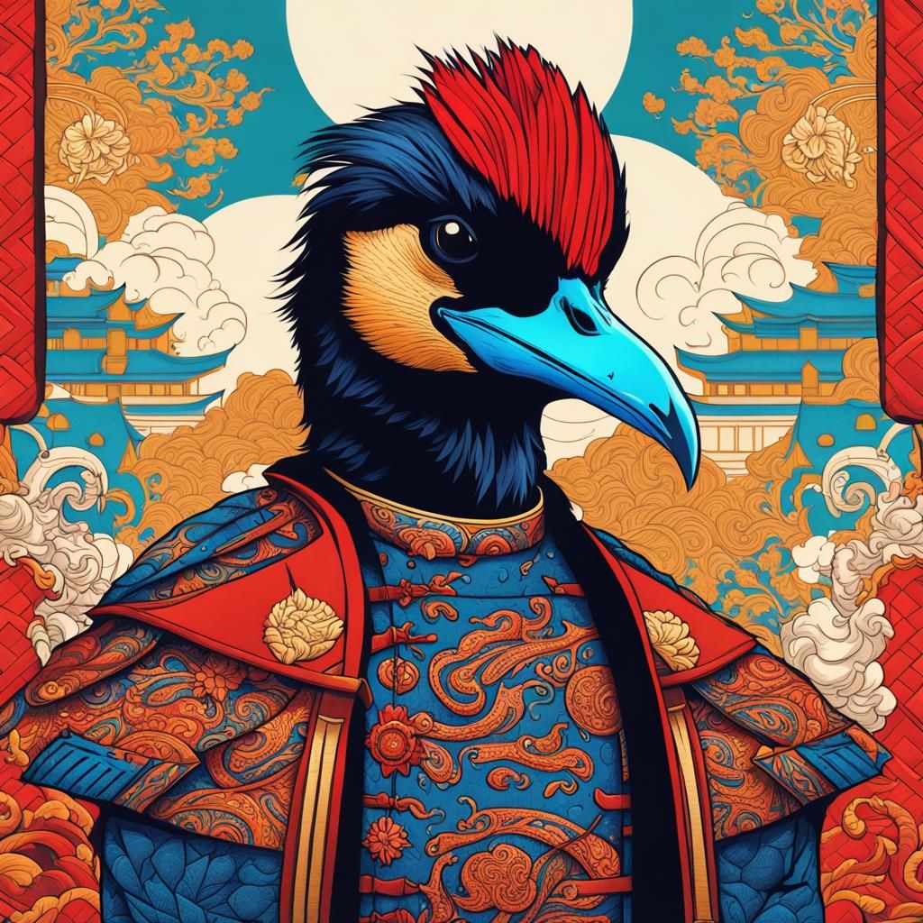 Samurai Goose Superhero Portrait in Bold Colors