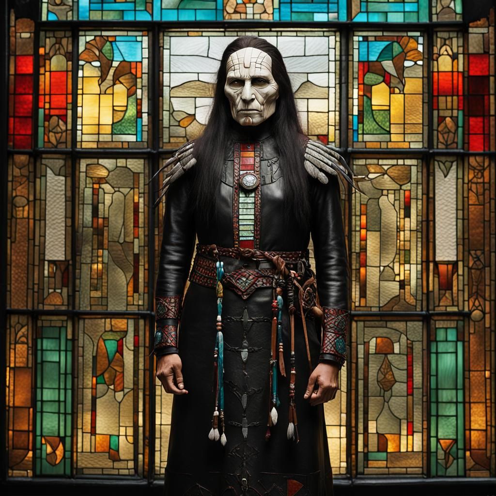 Native American Pinhead Stained-Glass Portrait