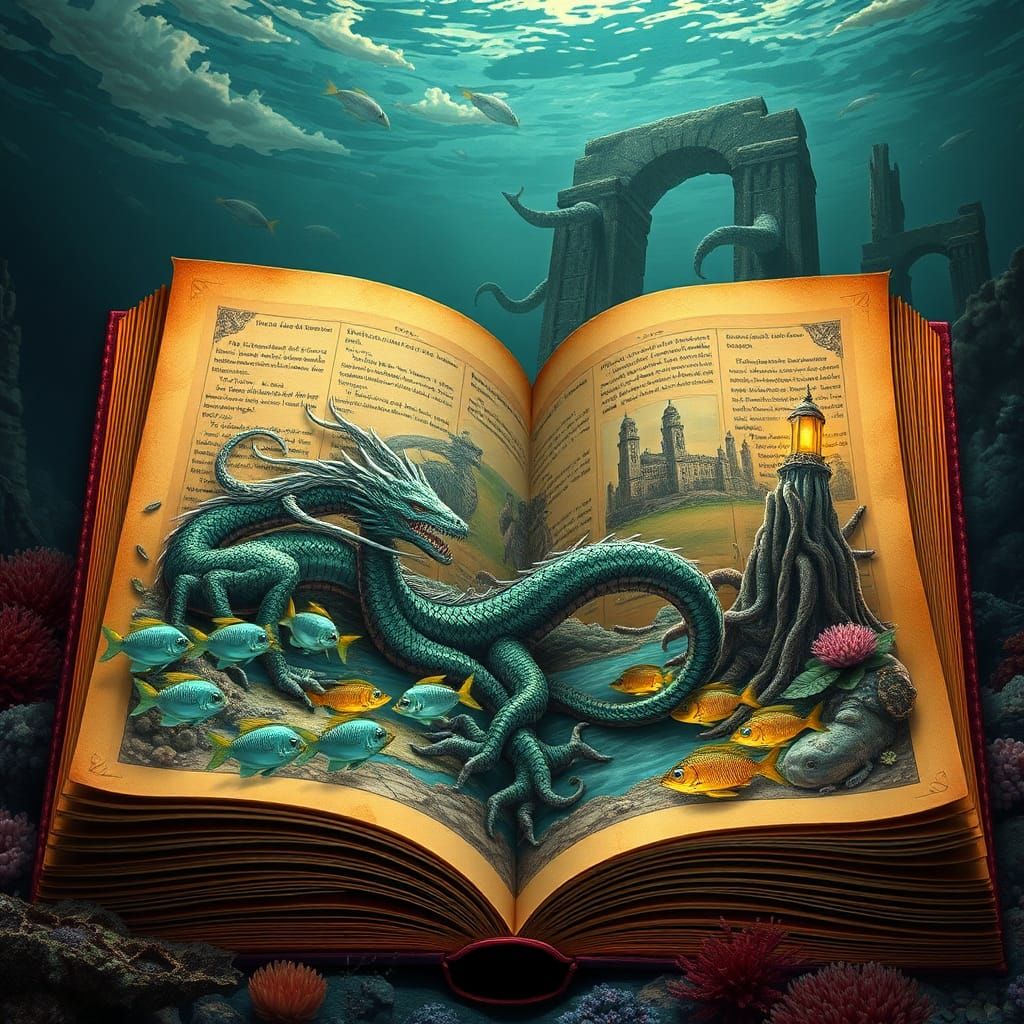 Pop-up Book, opened up book below, Water environment, differ...