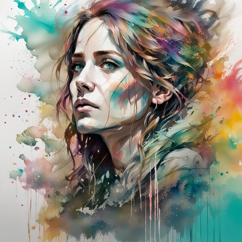 Colorful Portrait of a Woman in Watercolor Style