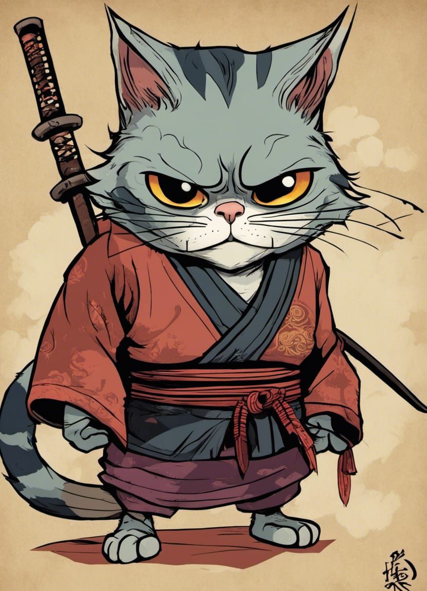 Grumpy Cat Samurai in Inkpunk Cel-Shading