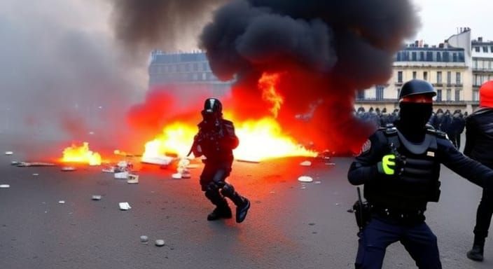 French Police Riot Against Soldiers in Paris Anarchy