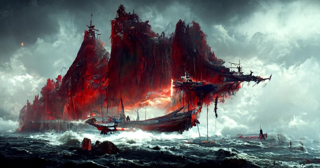 Sinking Ship in Black Ocean: Dramatic Digital Painting