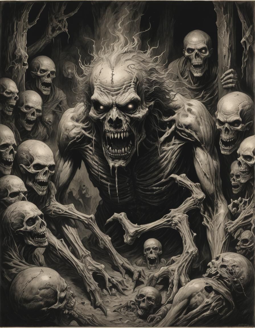IMAX/volumetric lighting/Gustave Doré/zombiecore;
"Undead+disgusting infected, (growling:1.3) bleeding+snapping there ja...