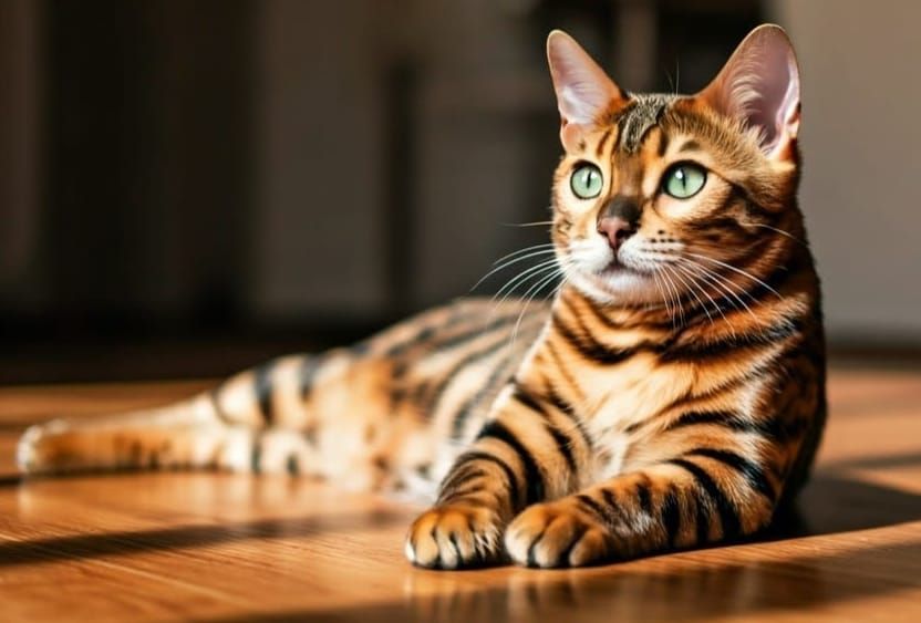 Golden Bengal Cat Rolling in Sunlight