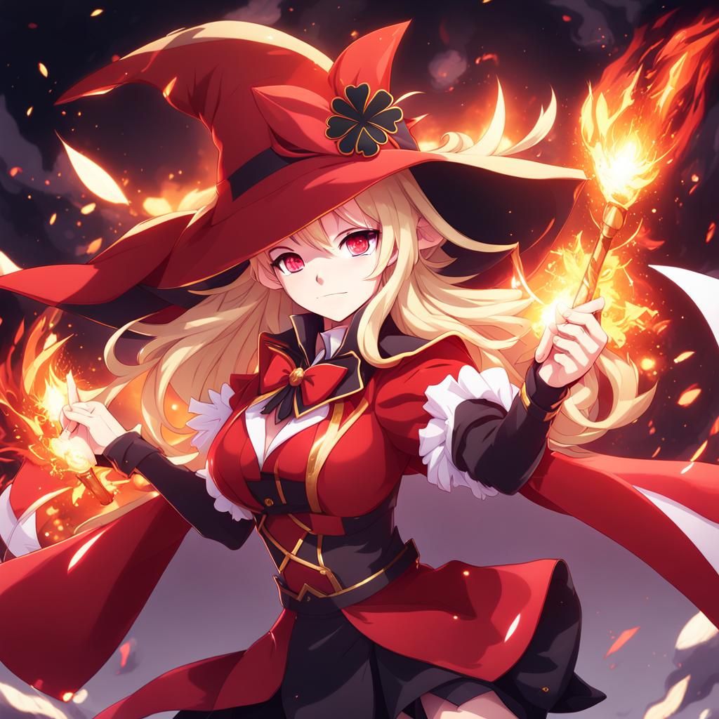 Genshin Impact Elf with Pyro Powers and Clover