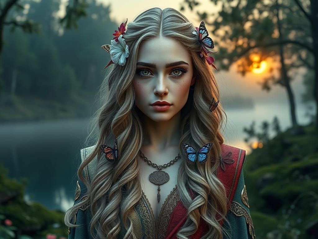 Hyperrealistic Norse Celtic Woman in Ethereal Landscape