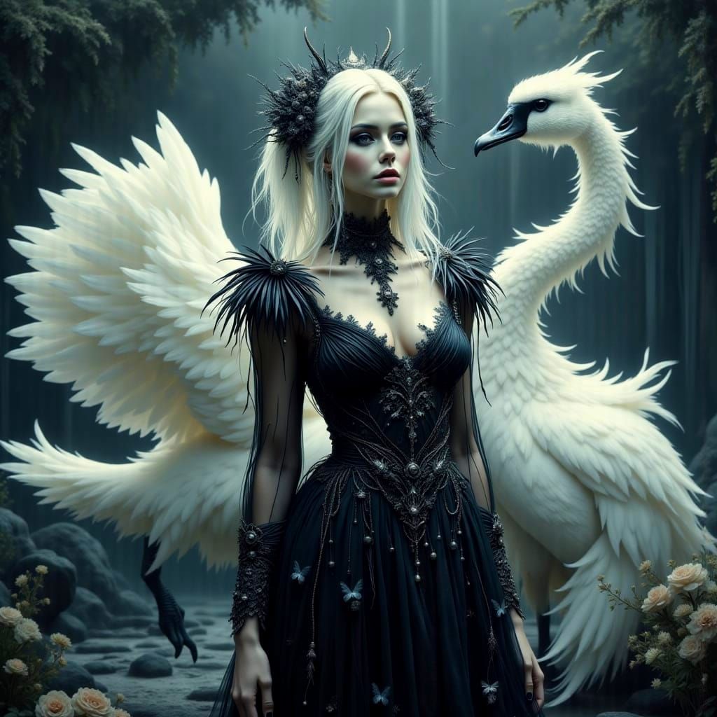 Futuristic Swan Lady Duo in Imperial Colors