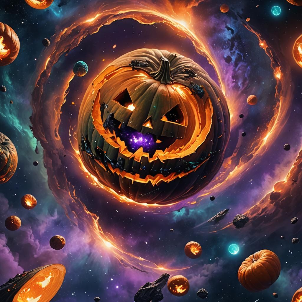 Halloween Pumpkin's Cosmic Journey: Fantasy Concept Art