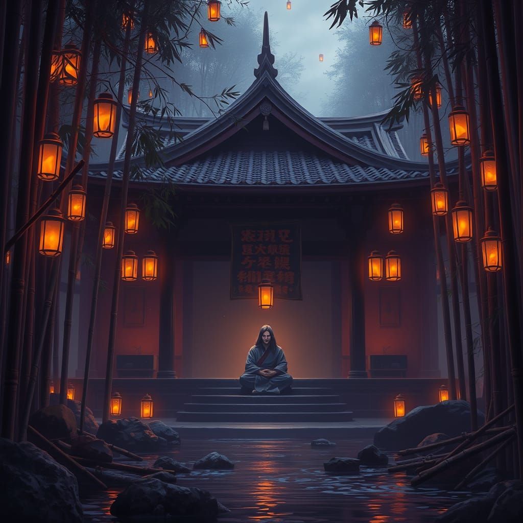 Dojo in Bamboo Forest: Dark Fantasy Concept Art