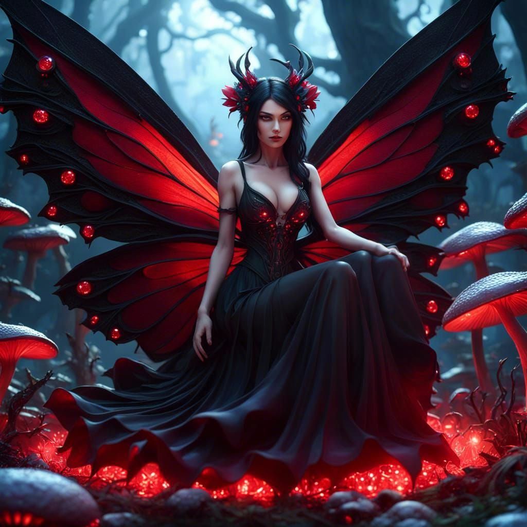Dark Fairy in Mushroom Circle: Fantasy Art