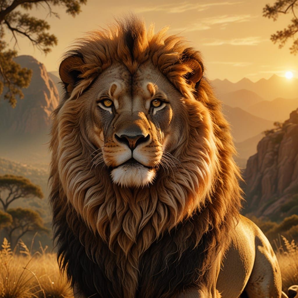Majestic Lion in Golden Hour Glow